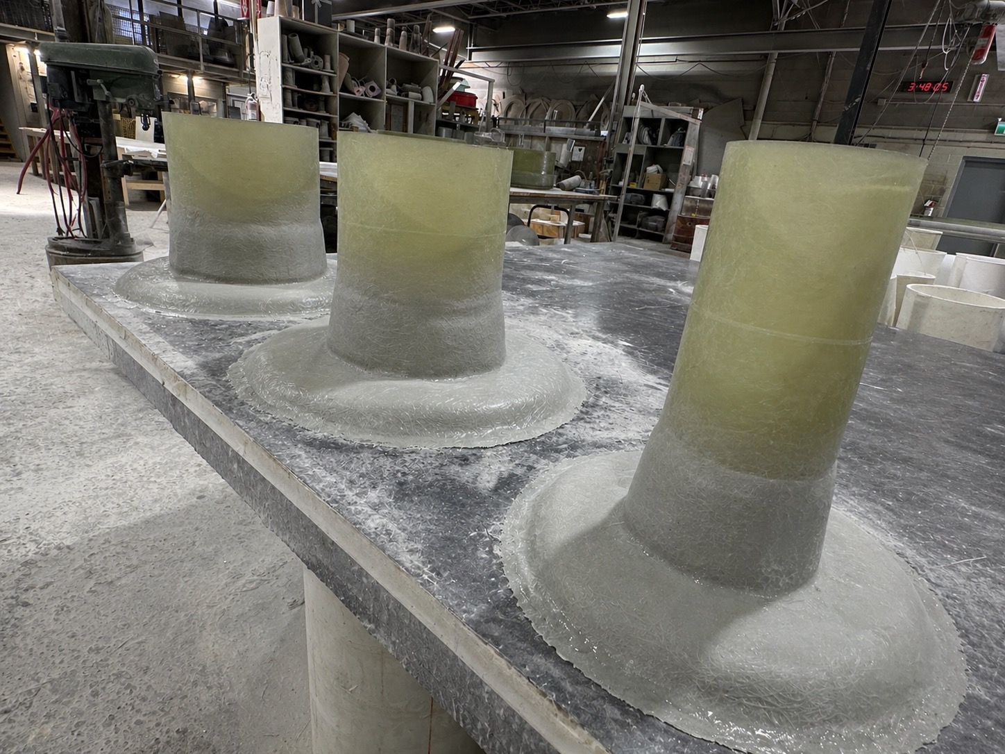 Custom-molded FRP nozzle boss fittings on flat panel