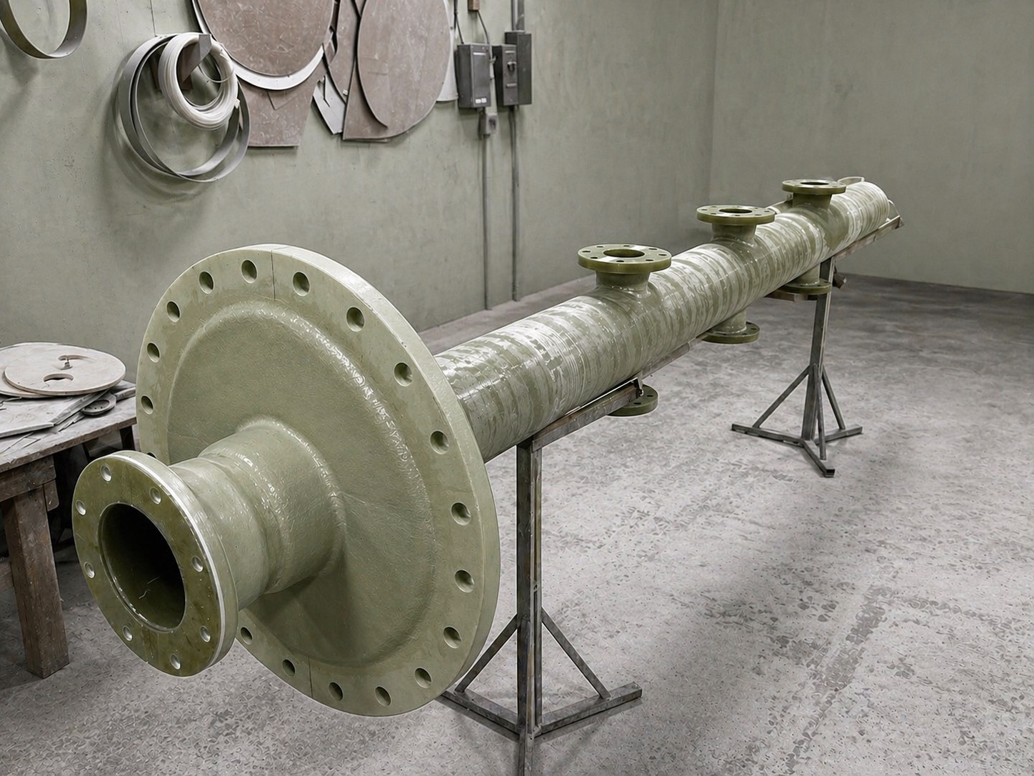 FRP pipe spool with multiple flanged branch connections